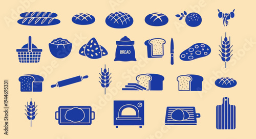 Bread Baking Icons - Collection of Bakery & Food Vector Illustrations