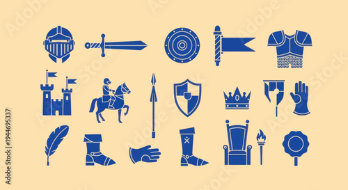 Medieval Knights and Castle Icons: Armor, Sword, Crown, Horse, and More
