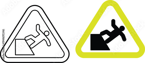 Warning signs for pedestrian and motorcyclist caution on slippery surfaces