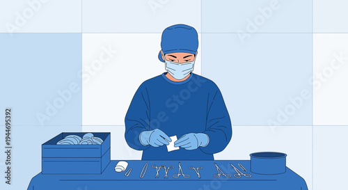 Surgeon Preparing Surgical Instruments for Operation in Operating Room