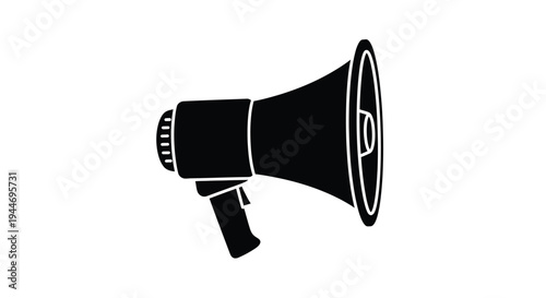 A striking black silhouette of a vintage megaphone announcing loudly