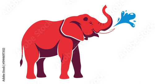 Red Elephant Spraying Water
