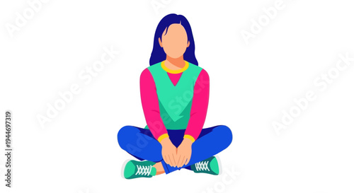 Young Woman Sitting Cross-legged, Casual Style, Vector Illustration