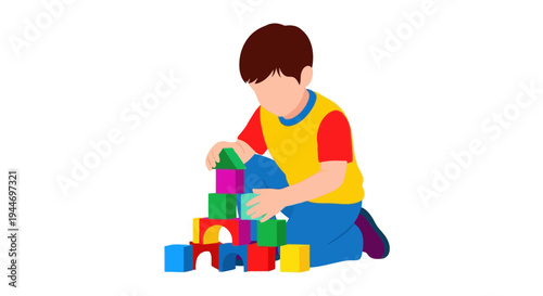 Child playing with colorful building blocks, developing creativity and motor skills