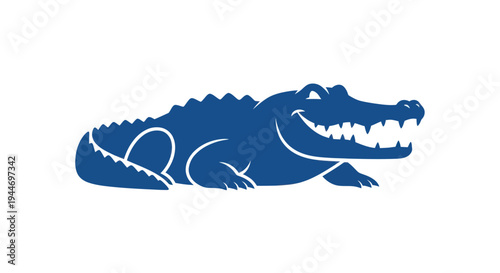 Cartoon Blue Alligator Mascot Smiling with Sharp Teeth