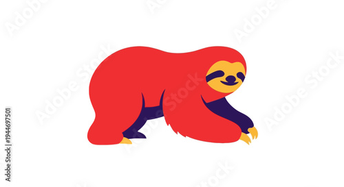Cute Cartoon Sloth Crawling on White Background, Vector Illustration