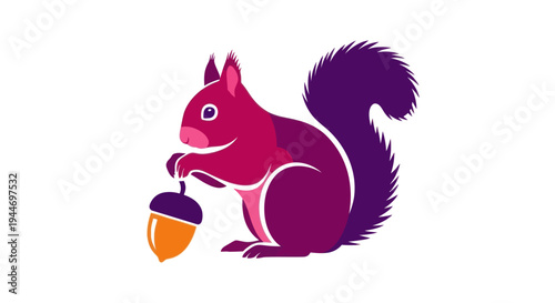 Stylized Squirrel Holding an Acorn - Vector Illustration