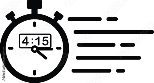 Stylized stopwatch illustration, digital time display, fast motion lines, urgency concept, time management, deadline pressure, productivity efficiency, speed symbol, countdown