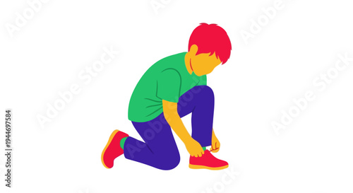 Boy Tying Shoelaces