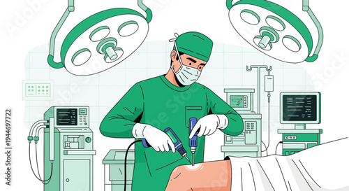 Surgeon Performing Minimally Invasive Surgery with Robotic Assistance in Operating Room