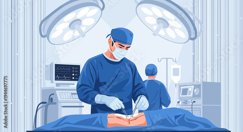 Surgeon Performing Operation in Modern Operating Room with Medical Equipment