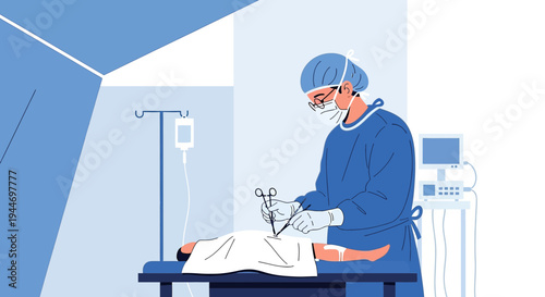 Surgeon Performing Operation in Modern Operating Room with Medical Equipment