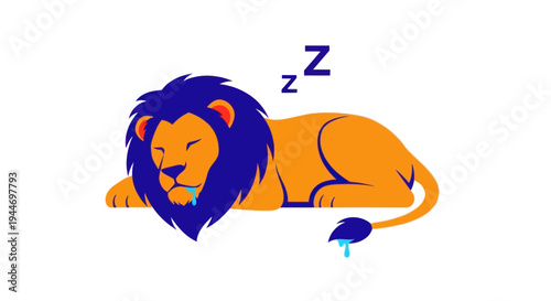 Sleeping Lion with Drool and Z's - Flat Design Illustration