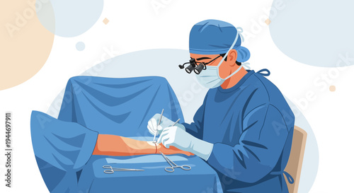 Surgeon Performing Operation in Operating Room with Medical Instruments