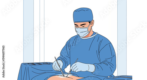 Surgeon Performing Operation in Operating Room with Surgical Instruments