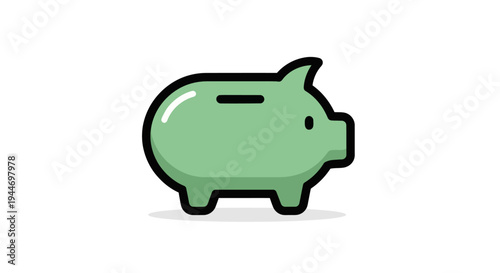 Green Piggy Bank Cartoon Illustration.