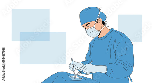 Surgeon Performing Operation in Operating Room with Surgical Tools