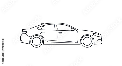 Simple Line Drawing of a Sedan Car.