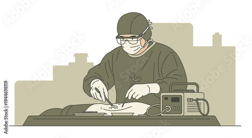 Surgeon Performing Operation with Medical Equipment in Operating Room