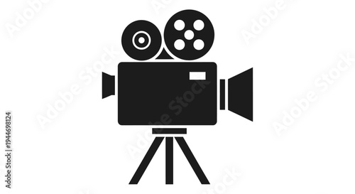 Film Camera Icon on Tripod Stand.