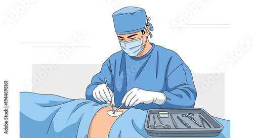 Surgeon Performing Operation with Surgical Instruments and Patient