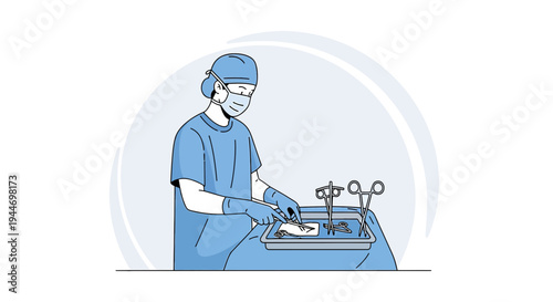 Surgeon Performing Operation with Surgical Instruments in Operating Room