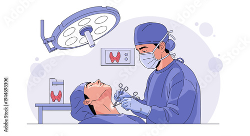 Surgeon Performing Thyroid Surgery in Operating Room with Medical Equipment