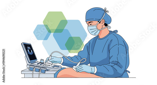 Surgeon Performing Ultrasound Examination on Patient's Leg with Medical Equipment