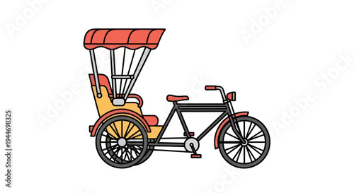 Colorful Illustration of a Rickshaw Bicycle.