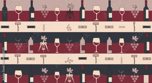Wine Glasses and Bottles Illustration Pattern.