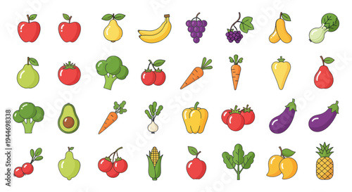 Assorted Fruits and Vegetables Collection.
