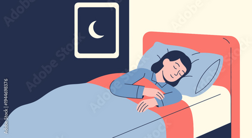 Woman Sleeping Peacefully in Bed at Night.