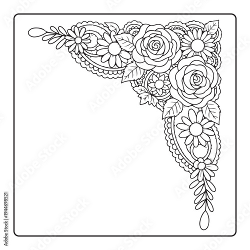 Doodle floral drawing Art therapy coloring page