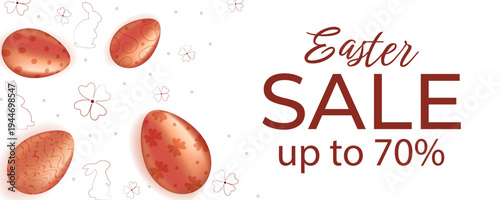 Easter. Sale Banner with Patterned Easter Eggs. Editable Template.