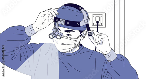 Surgeon Preparing for Surgery with Headlamp and Mask