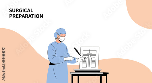 Surgeon Preparing for Surgery, Reviewing Medical Records and X-rays