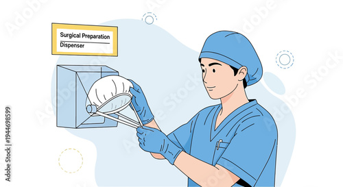 Surgeon Preparing for Surgery, Taking Cap from Dispenser