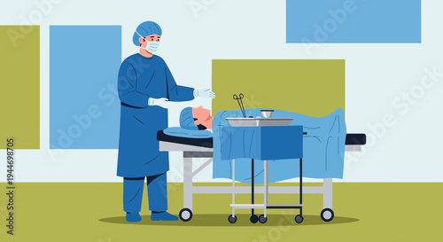 Surgeon Preparing Patient for Operation in Operating Room