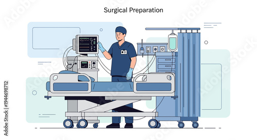 Surgeon Preparing Patient and Medical Equipment in Operating Room for Surgery