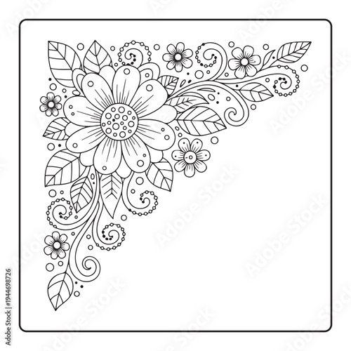 Doodle floral drawing Art therapy coloring page