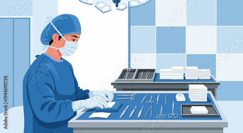 Surgeon Preparing Surgical Instruments for Operation in Operating Room