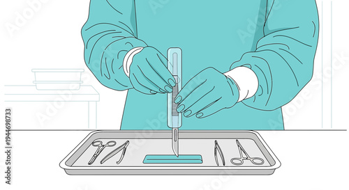 Surgeon Preparing Surgical Instruments and Scalpel for Operation