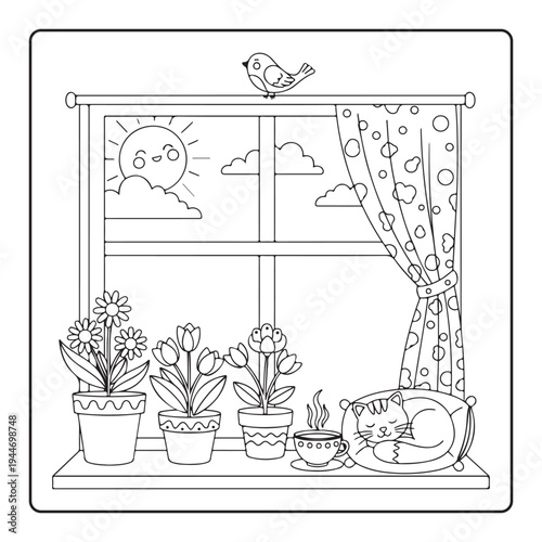 Doodle floral drawing Art therapy coloring page