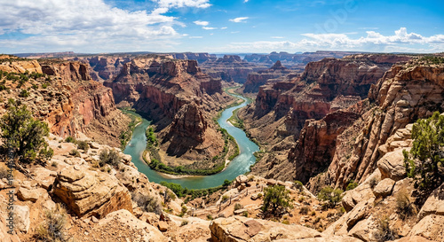 Horseshoe Bend Canyon Landscape with Colorado River Under Blue Sky