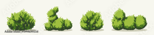 Set of vector hand-drawn plant elements. Cartoon bushes. Green grass.