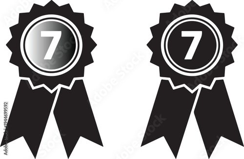 Two black and white ribbons with number seven medallions