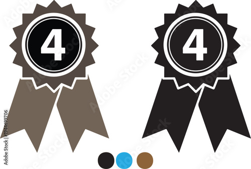 Two ribbons with number four in black and brown colors