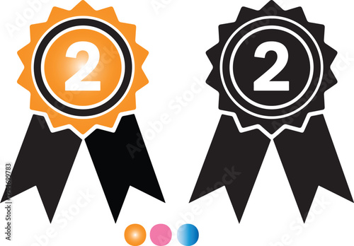Two ribbons with number two in orange and black badge