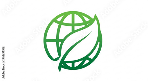 Green globe with leaf symbol on transparent background eco friendly icon