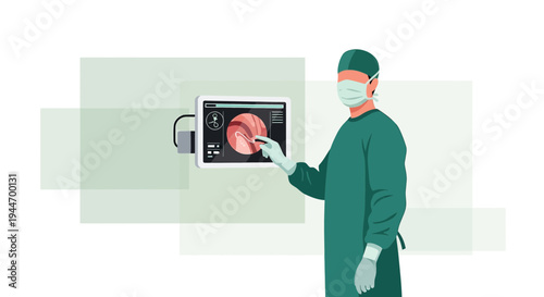 Surgeon Interacting With Medical Display Showing Endoscopic View
